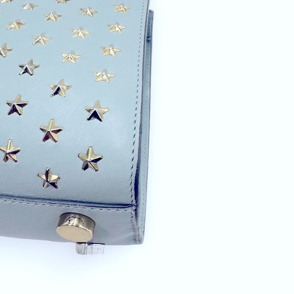 Auth Jimmy Choo Light Blue Star Studded 2way Mini Riley Satchel Top Hanfle Tote - Picture 10 of 15